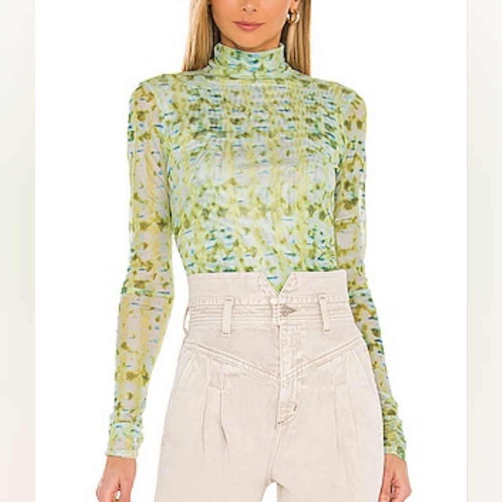 Cinq A Sept Tie Dye Shirred Mesh Turtleneck Top S